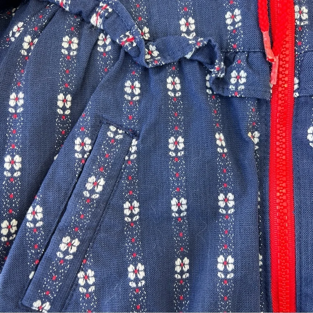 Oshkosh Vintage 90s Hooded Coat Jacket Kids 4T Blue Floral Fleece Lined